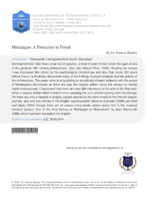 Montaigne: A Precursor to Freud