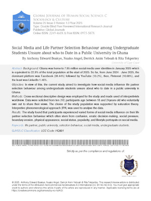 Social Media and Life Partner Selection Behaviour among Undergraduate Students  Unsure about who to Date in a Public University in Ghana