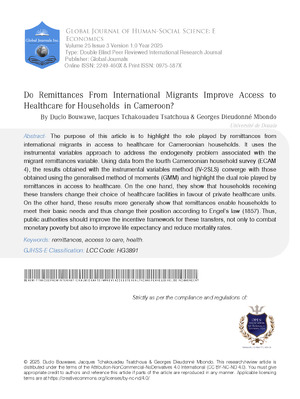 Do Remittances from International Migrants Improve Access to Healthcare for Households in Cameroon?