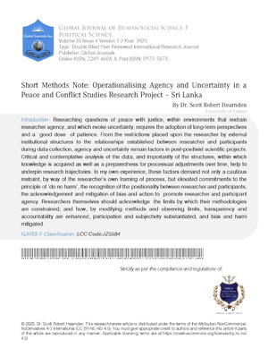 Short Methods Note: Operationalising Agency and Uncertainty in a Peace and Conflict Studies Research Project - Sri Lanka