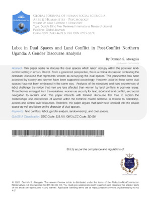 Labot in Dual Spaces and Land Conflict in Post-Conflict Northern Uganda: A Gender Discourse Analysis