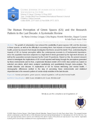The Human Perception of Green Spaces (GS) and the Research Pattern in the Last Decade: A Systematic Review