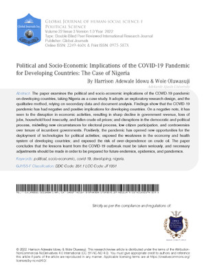 Political and Socio-economic Implications of the COVID-19 Pandemic for Developing Countries: The Case of Nigeria