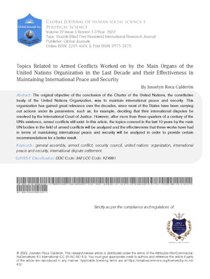 Topics Related to Armed Conflicts Worked on by the Main Organs of the United Nations Organization in the Last Decade and their Effectiveness in Maintaining International Peace and Security