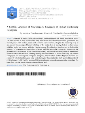 A Content Analysis of Newspapers’ Coverage of Human Trafficking in Nigeria