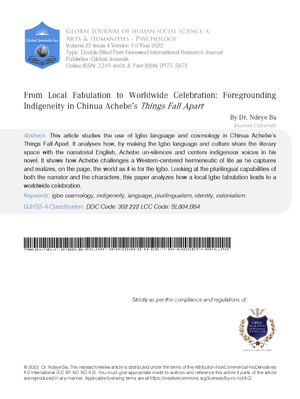 From Local Fabulation to Worldwide Celebration: Foregrounding Indigeneity in Chinua Achebe’s Things Fall Apart