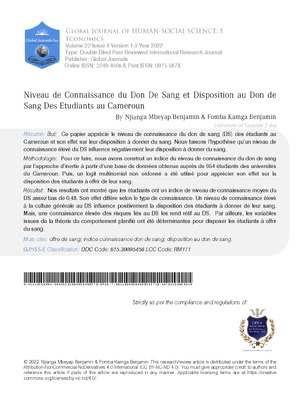 Niveau De Connaissance Du Don De Sang Et Disposition Au Don De Sang Des Etudiants Au Cameroun