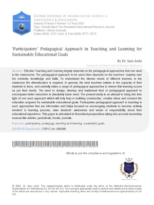 ‘Participatory’ Pedagogical Approach in Teaching and Learning for Sustainable Educational Goals