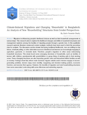 Climate-Induced Migrations and Changing ‘Households’ in Bangladesh: An Analysis of New ‘Householding’ Structures from Gender Perspectives