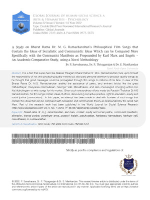 A Study on Bharat Ratna Dr. M.G. Ramachandran’s Philosophical Film Songs that Contain the Ideas of Socialistic and Communistic Ideas which can be Compared More Specifically with the Communist Manifesto as Propounded