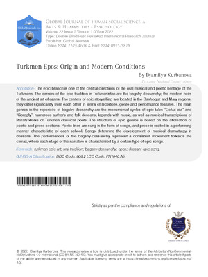 Turkmen Epos: Origin and Modern Conditions