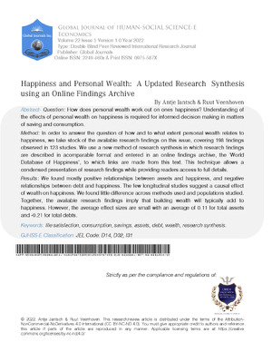 Happiness and Wealth: A Literature Review using an Online Findings Archive