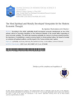 The Most Spiritual and Morally Developed Viewpoints for the Modern Economic thought