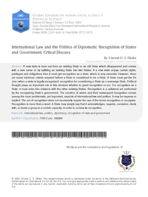 International Law and the Politics of Diplomatic Recognition of States and Government: Crtical Discuss