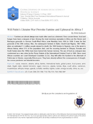 Will Putin’s Ukraine War Provoke Famine and Upheaval in Africa ?
