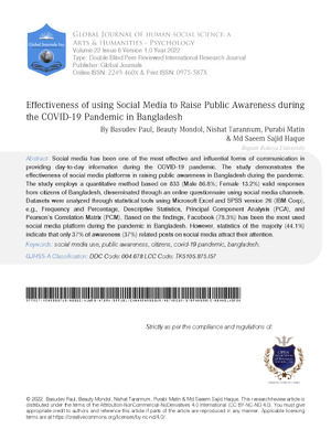 Effectiveness of using Social Media to Raise Public Awareness during the COVID-19 Pandemic in Bangladesh