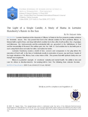 The Light of a Single Candle ; A Study of Mama in Lorraine Hansberry’s Raisin in the Sun