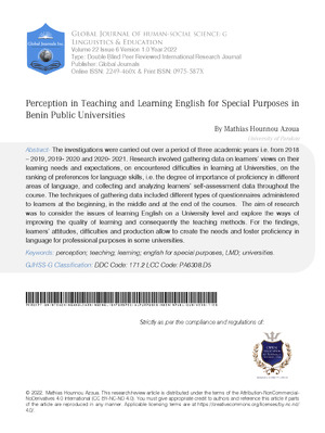 Perception in Teaching and Learning English for Special Purposes in Benin Public Universities