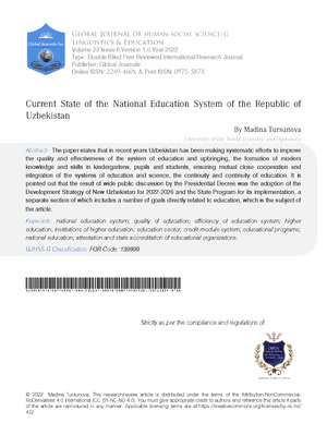 Current State of the National Education System of the Republic of Uzbekistan