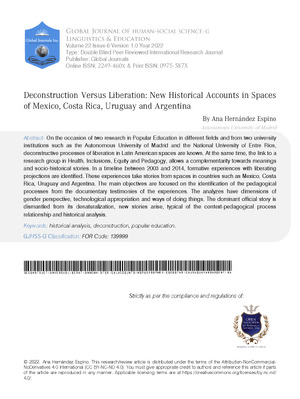 Deconstruction versus Liberation: New Historical Accounts in Spaces of Mexico, Costa Rica, Uruguay and Argentina