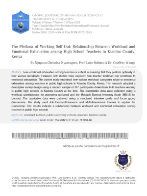 The Plethora of Working Self Out: Relationship between Workload and Emotional Exhaustion among High School Teachers in Kiambu County, Kenya