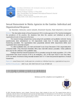 Sexual Harassment in Media Agencies in the Gambia- Individual and Organizational Response