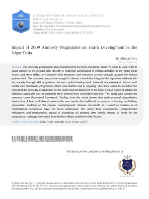 Impact of 2009 Amnesty Programme on Youth Development in the Niger Delta