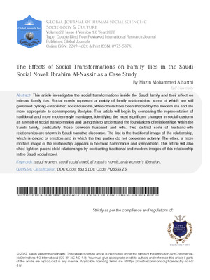 The Effects of Social Transformations on Family Ties in the Saudi Social Novel: Ibrahim Al-Nassir as a Case Study