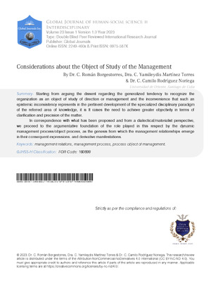 Considerations about the Object of Study of the Management