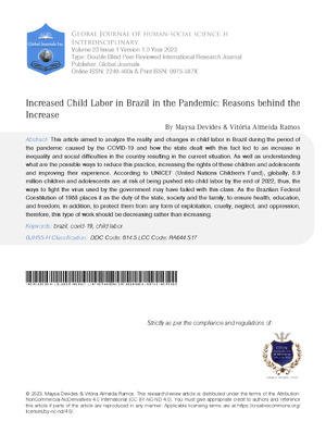 Increased Child Labor in Brazil in the Pandemic: Reasons Behind the Increase