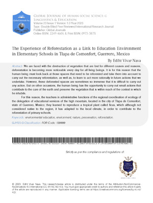 The Experience of Reforestation as a Link to Education Environment in Elementary Schools in Tlapa De Comonfort, Guerrero, Mexico