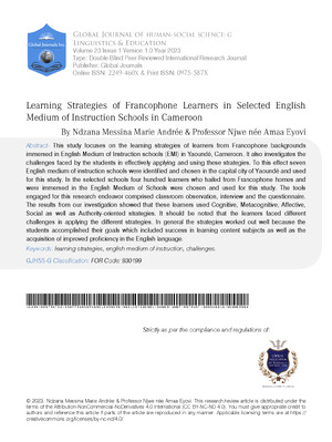 Learning Strategies of Francophone Learners in Selected English Medium of Instruction Schools in Cameroon