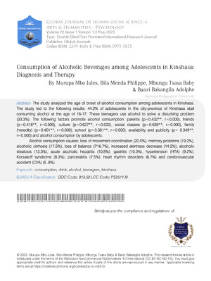 Consumption of Alcoholic Beverages among Adolescents in Kinshasa: Diagnosis and Therapy