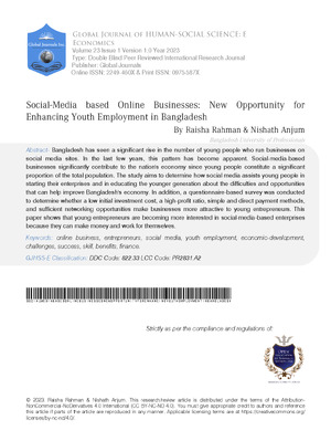 Social-Media based Online Businesses: New Opportunity for Enhancing Youth Employment in Bangladesh