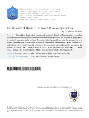 The Museums of Algeria in the French Historiographical Field