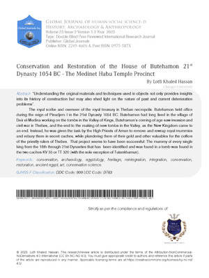 Conservation and Restoration of the House of Butehamon 21st Dynasty 1054 BC - The Medinet Habu Temple Precinct