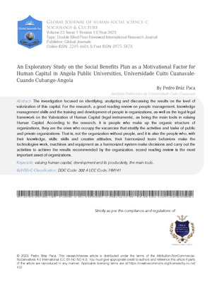 An Exploratory Study on the Social Benefits Plan as a Motivational Factor for Human Capital in Angola Public Universities, Universidade Cuito Cuanavale-Cuando Cubango-Angola