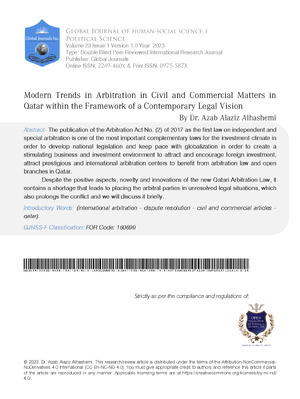 Modern Trends in Arbitration in Civil and Commercial Matters in Qatar within the Framework of a Contemporary Legal Vision