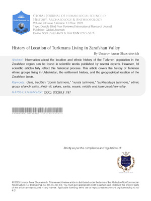 History of Location of Turkmans Living in Zarafshan Valley