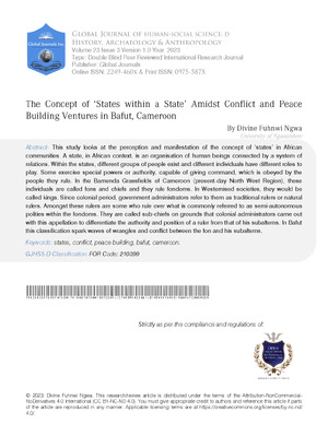 The Concept of ‘States within a State’ Amidst Conflict and Peace Building Ventures In Bafut