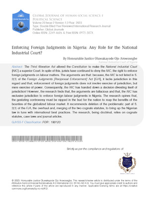 Enforcing Foreign Judgments in Nigeria: Any Role for the National Industrial Court?
