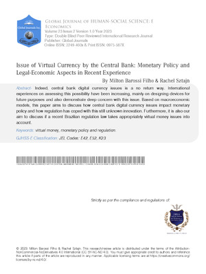 Issue of Virtual Currency by the Central Bank: Monetary Policy and Legal-Economic Aspects in Recent Experience
