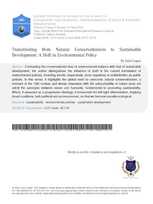 Transitioning from Natural Conservationism to Sustainable Development: A Shift in Environmental Policy