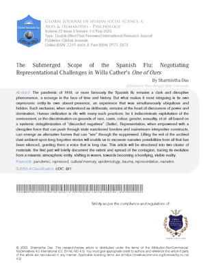 The Submerged Scope of the Spanish Flu: Negotiating Representational Challenges in Willa Cathers One of Ours