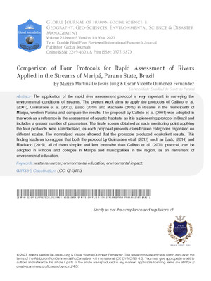 Comparison of Four Protocols For Rapid Assessment of Rivers Applied in the Streams of Maripá, Parana State, Brazil