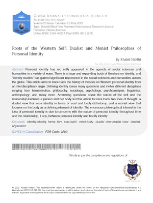 Roots of the Western Self: Dualist and Monist Philosophies of Personal Identity