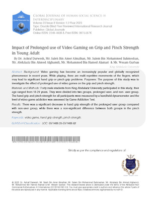 Impact of Prolonged use of Video Gaming on Grip and Pinch Strength in Young Adult