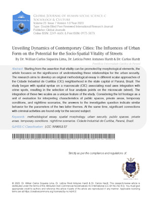 Unveiling Dynamics of Contemporary Cities: The Influences of Urban form on the Potential for the Socio-Spatial Vitality of Streets