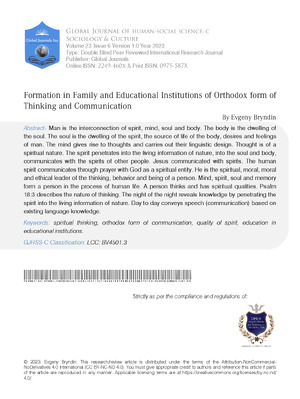 Formation in Family and Educational Institutions of Orthodox Form of Thinking and Communication
