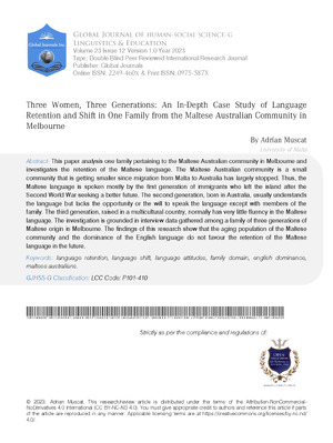 Three Women, Three Generations: An In-Depth Case Study of Language Retention and Shift in One Family from the Maltese Australian Community in Melbourne
